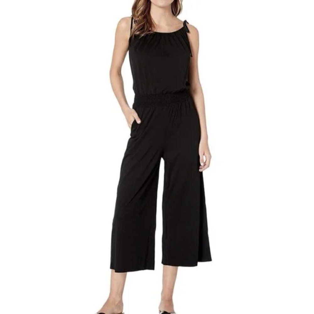 NWOT Michael Stars Wide Leg Shoulder Tie Knit Jumpsuit in Navy Sz. S